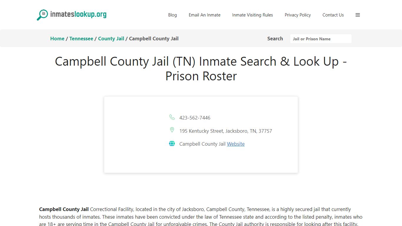 Campbell County Jail (TN) Inmate Search & Look Up - Prison Roster
